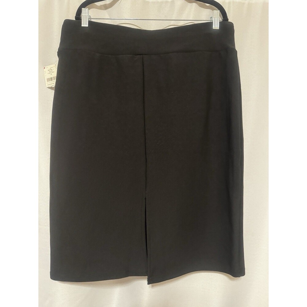 Maze Collection Women's Solid Knit Pencil Skirt Black Stretch Slit Plus 3X - Picture 3 of 6